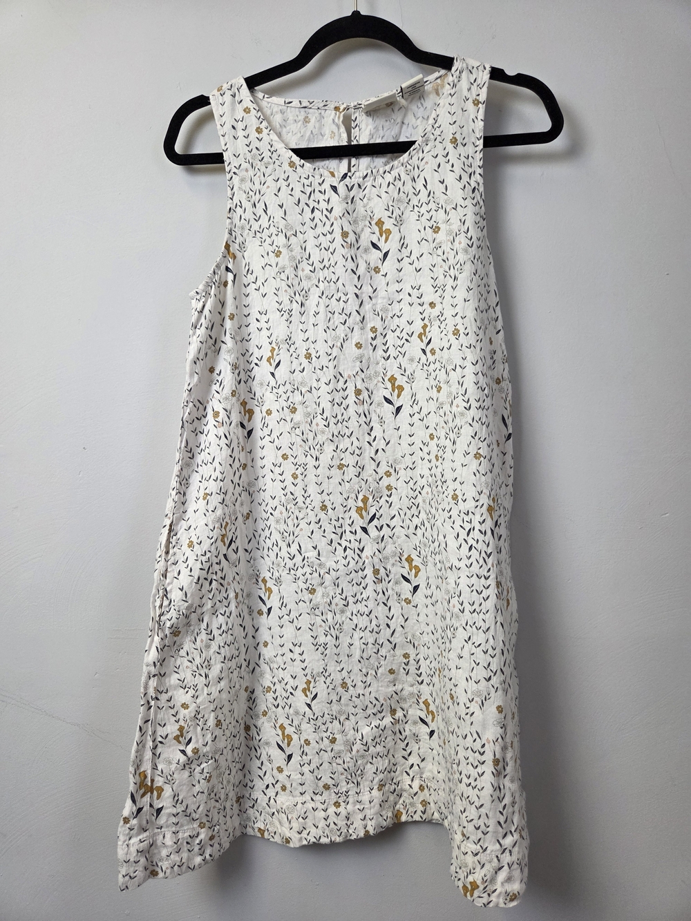 Rachel Zoe Sleeveless White Floral Linen Mini Dress with Yellow Accents